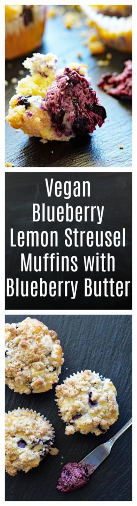 Vegan Blueberry Lemon Streusel Muffins with Blueberry Butter