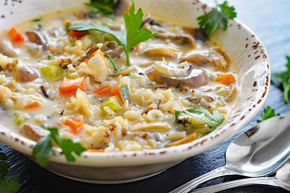 Easy Vegan Wild Rice and Mushroom Soup
