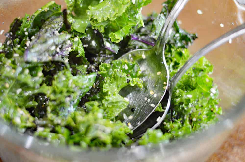 Toss the kale with everything bagel seasoning