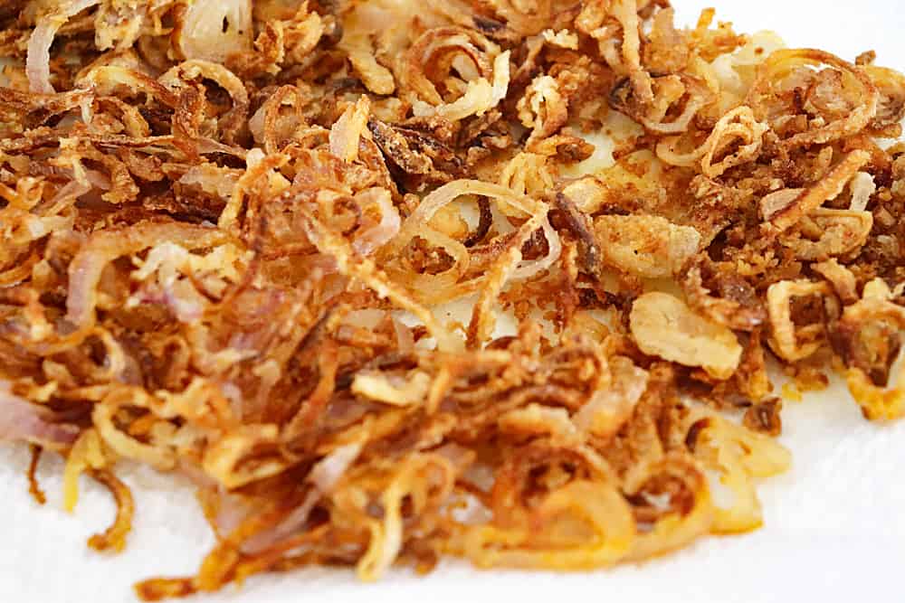 Fried onions on paper towels