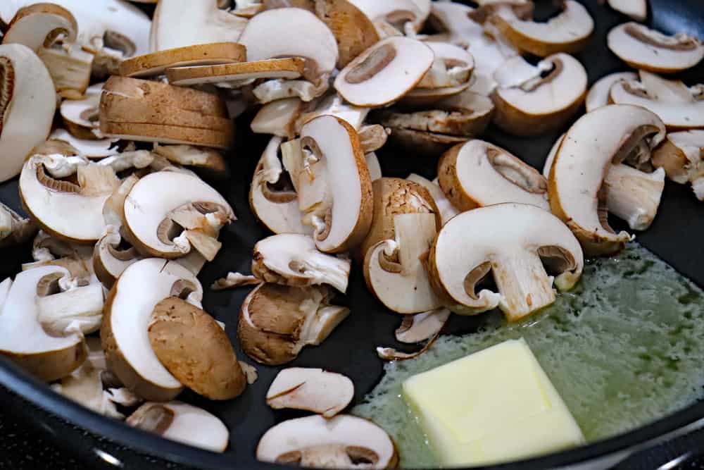 Sliced mushrooms in vegan margarine