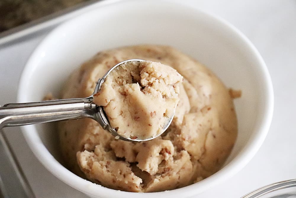 Using a cookie scoop to portion dough