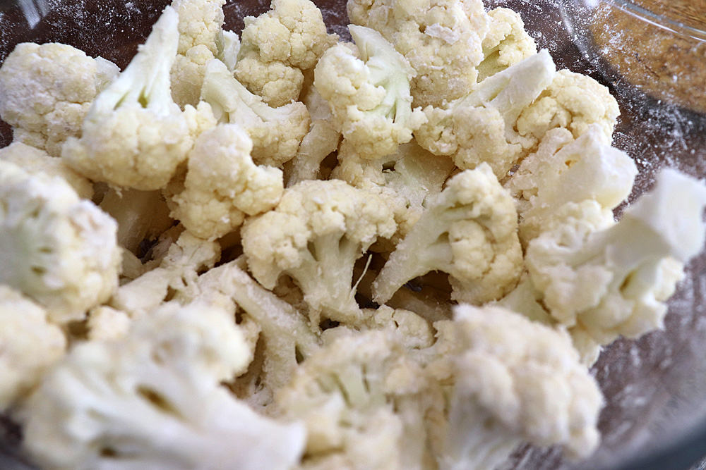 Cauliflower florets coated in flour