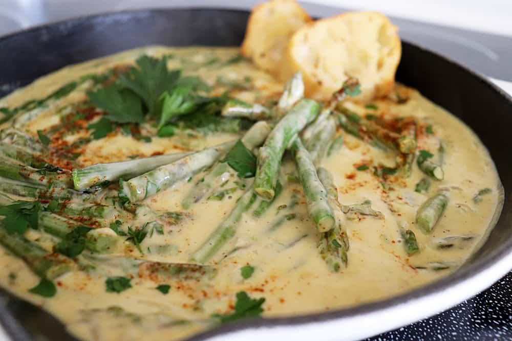 Close up of Asparagus with Cream Sauce