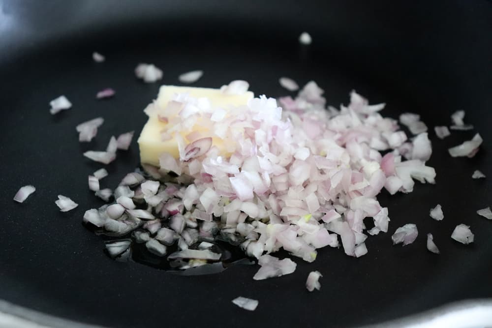 Butter, oil and shallots in a saute pan