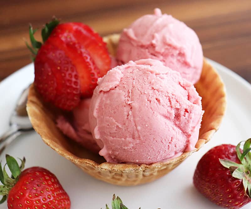 Close up of Strawberry Rhubarb Ice Cream
