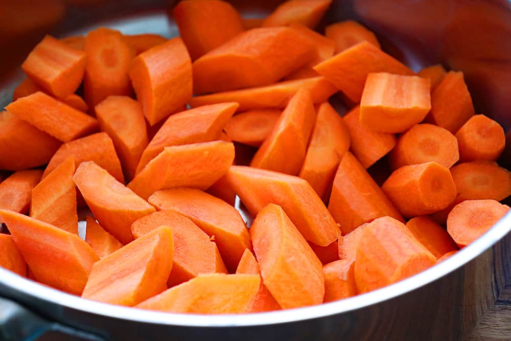 Cut carrots in a pan