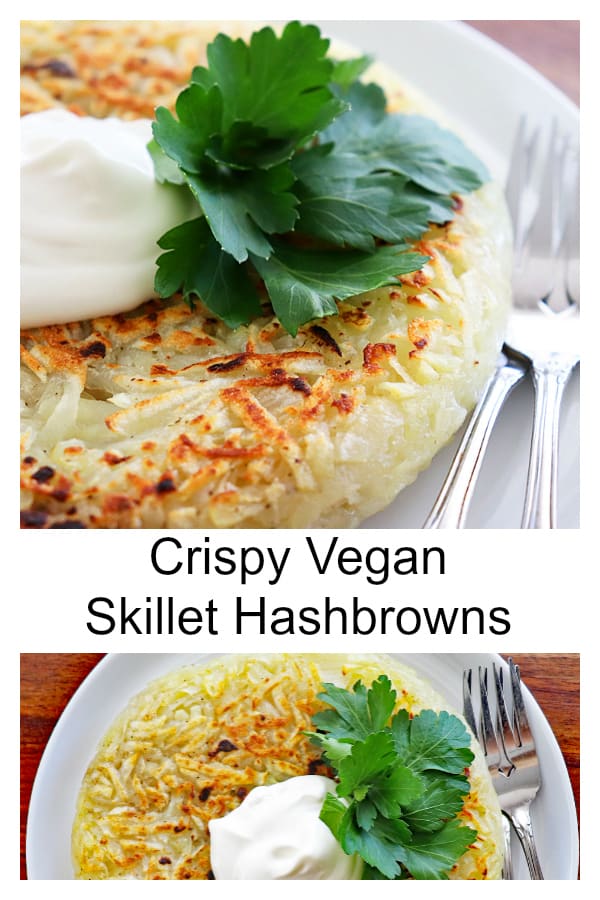 Pinterest Image for Crispy Vegan Skillet Hash Browns