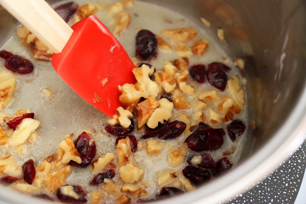Melted butter, cranberries and walnuts